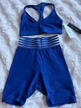 Royal Blue Racerback Sports Bra & High-Waist Biker Shorts Set
